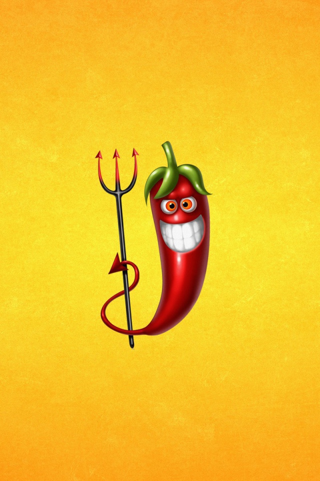 Перчик с трезубцем, желтый фон