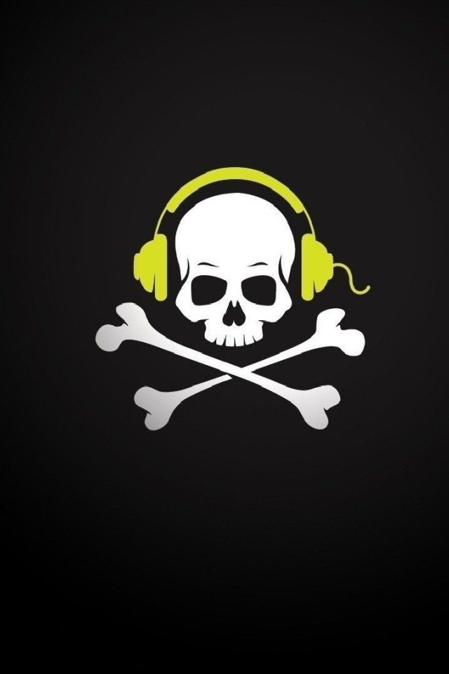 Череп пирата в желтых наушниках