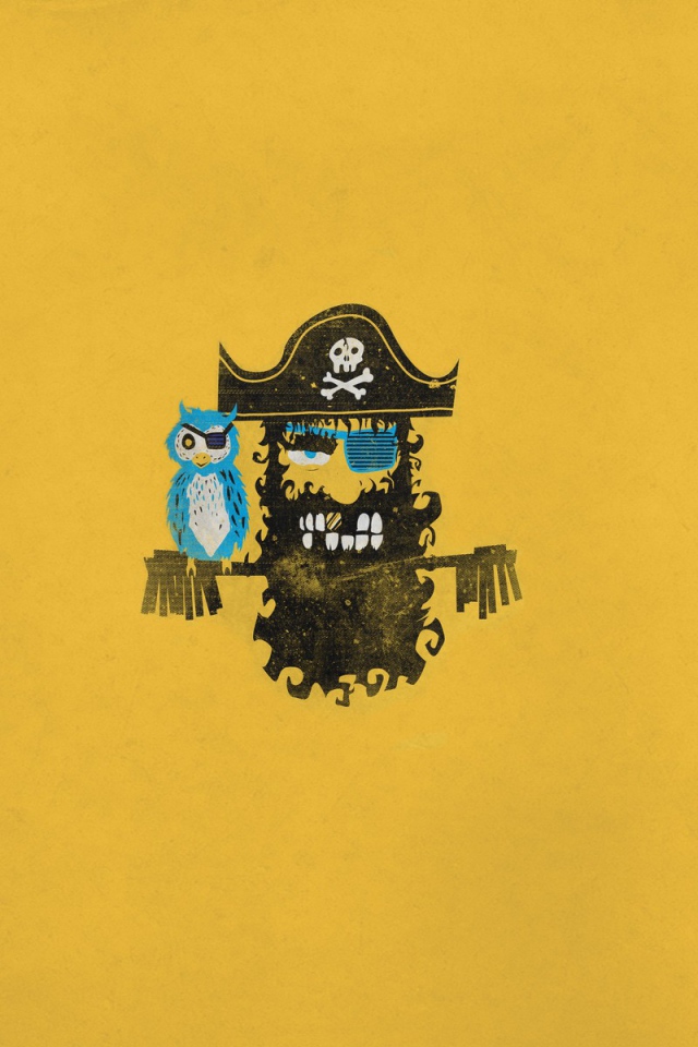 Пират и попугай, желтый фон