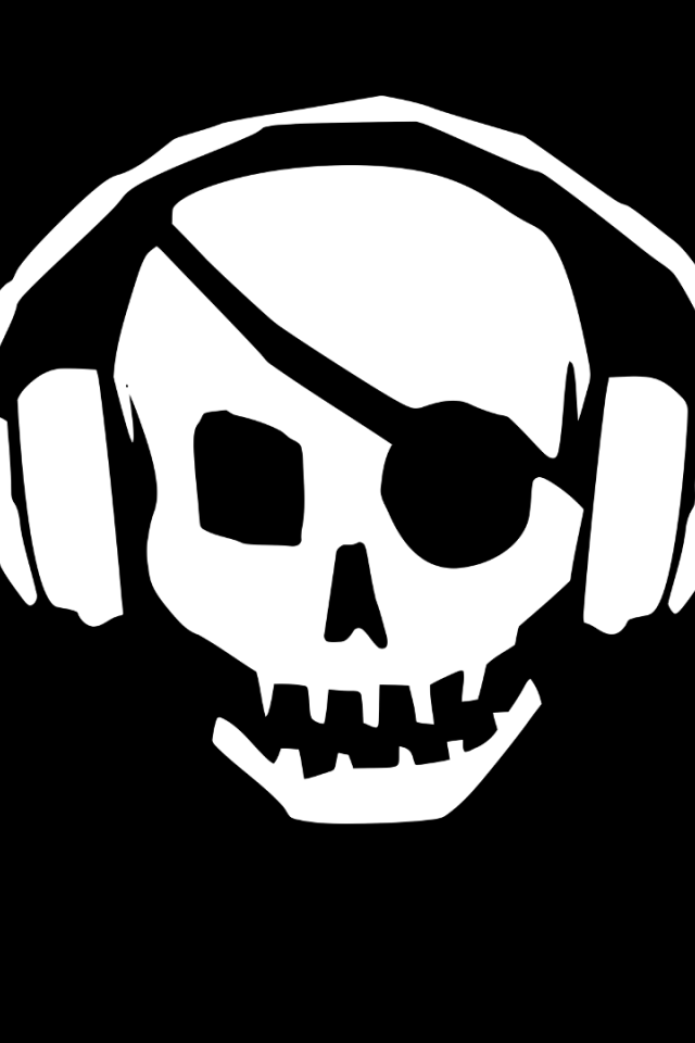 Череп пирата в наушниках, черный фон