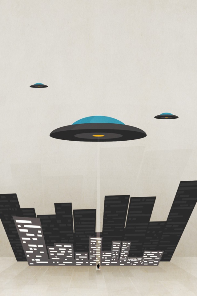 Тарелки НЛО над городом, фон