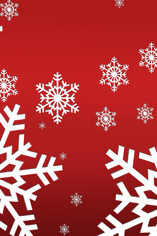 Красный фон с белыми снежинками