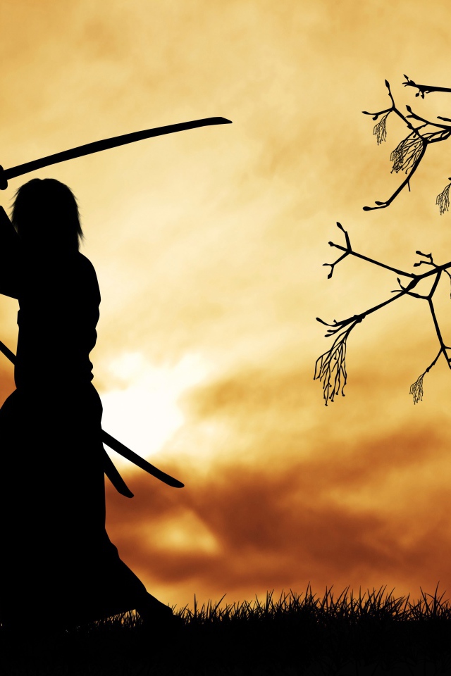 Силуэт самурая с катаной