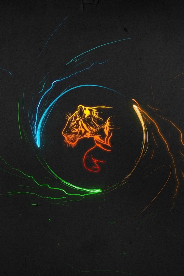 Силуэт тигра в круге, серый фон