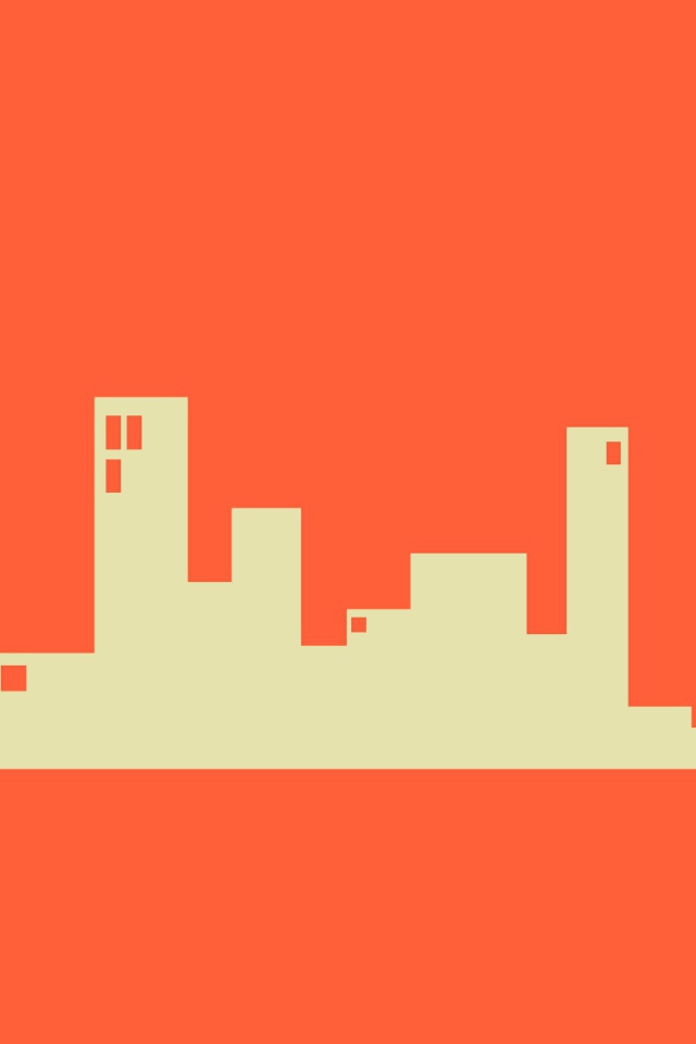 Силуэты зданий, оранжевый фон