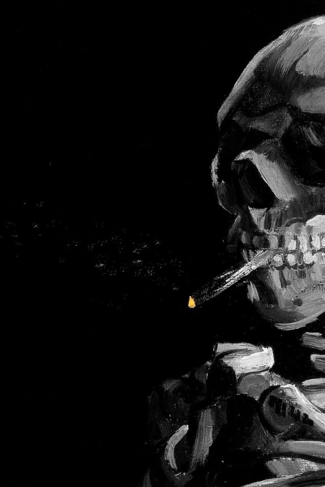 Скелет курильщика на черном фоне