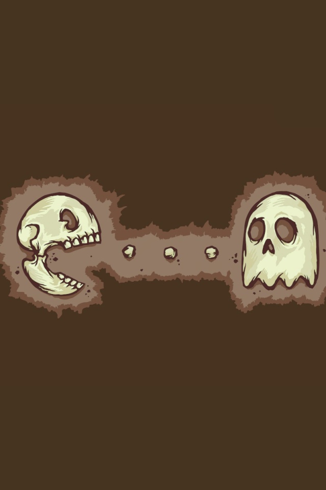 Череп и Пакман, коричневый фон