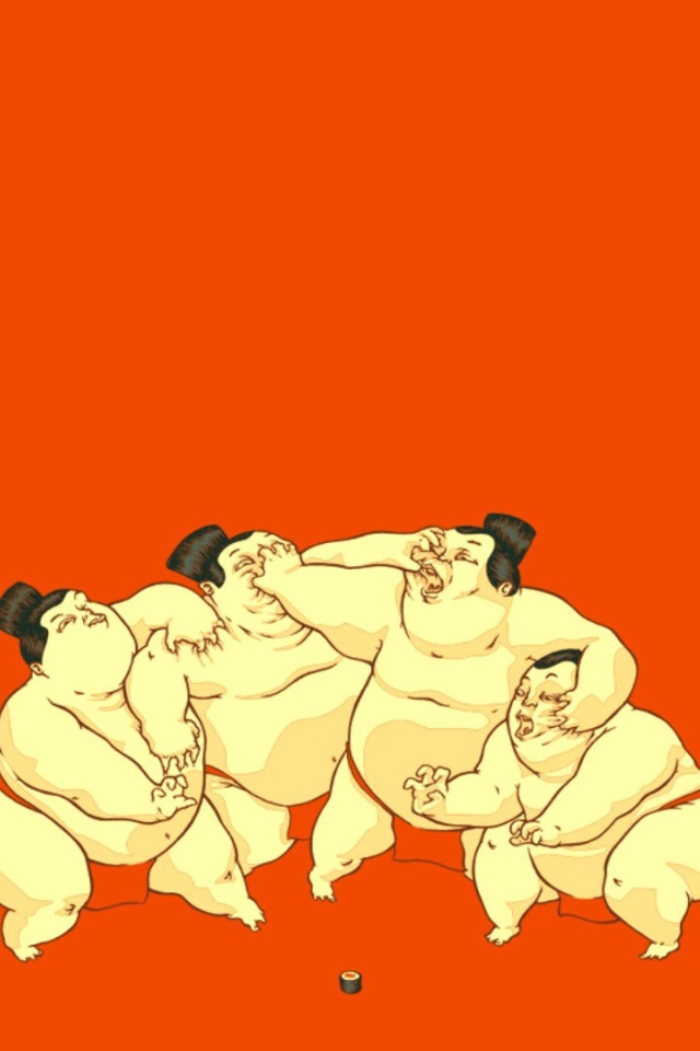 Сумоисты, оранжевый фон