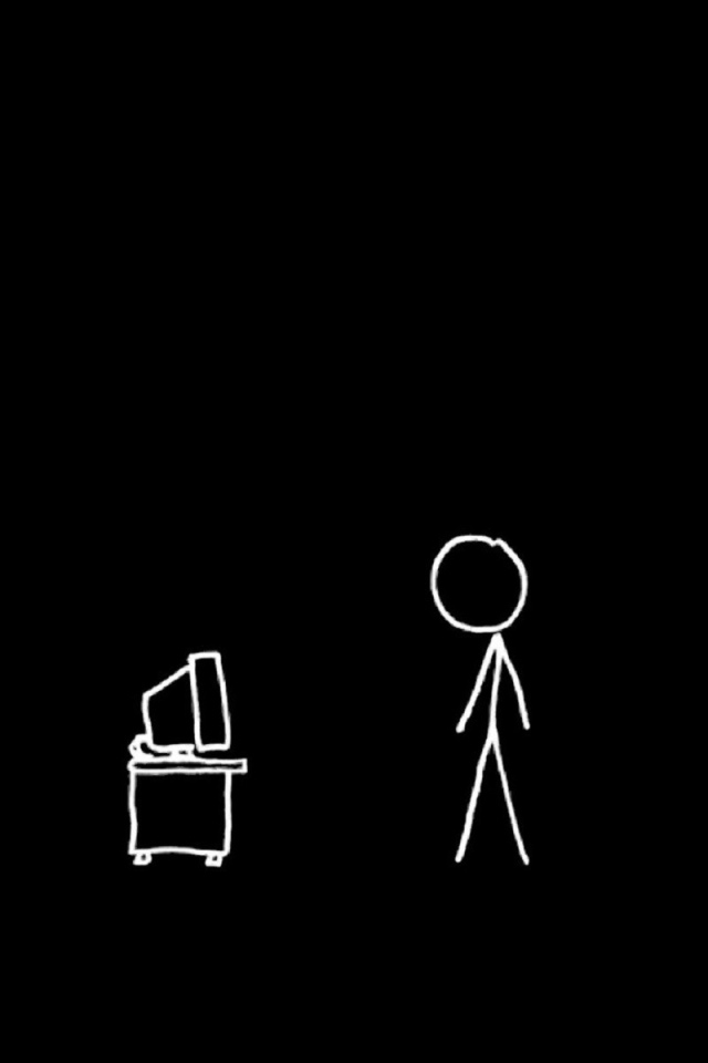 Человек у монитора, черный фон