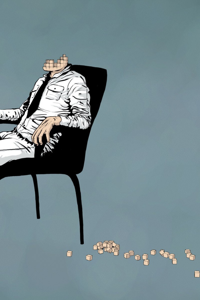 У мужчины рассыпалась голова, голубой фон