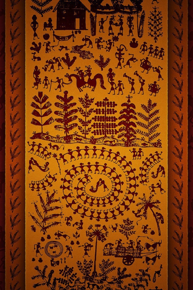 Традиционные орнаменты, красный фон