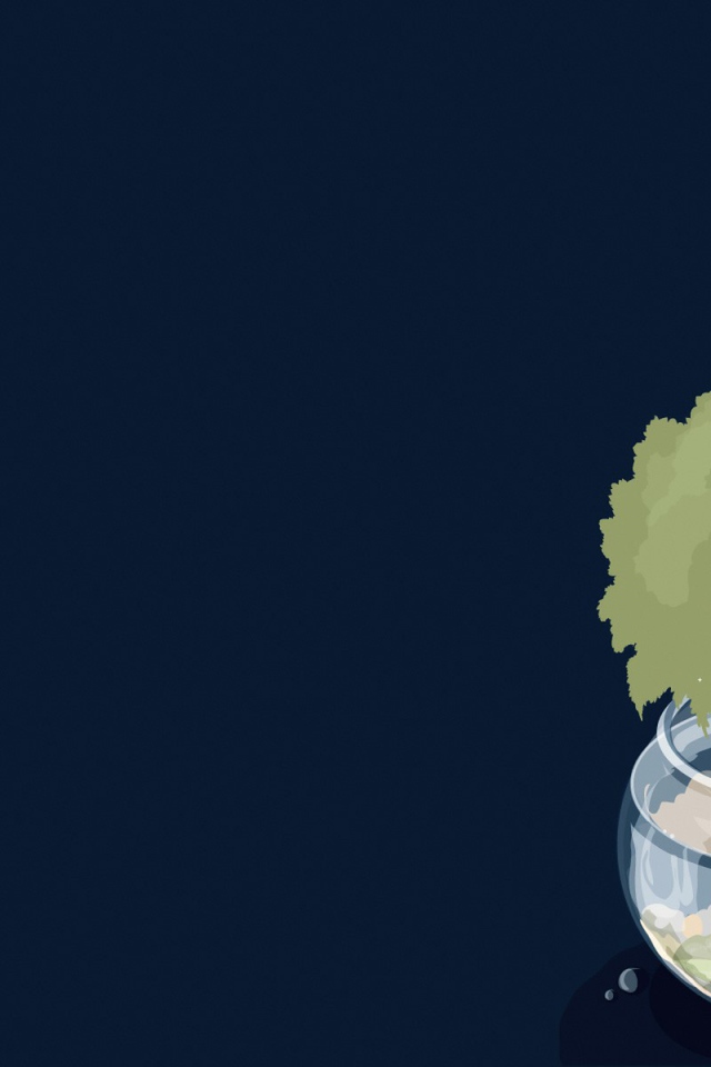 Дерево в аквариуме, синий фон