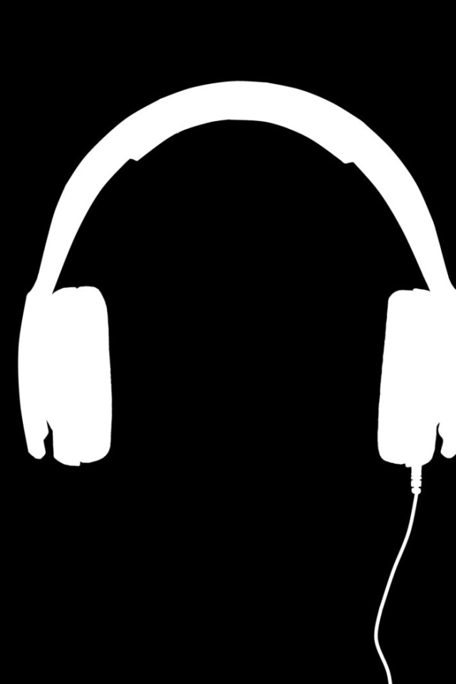 Белые наушники, черный фон
