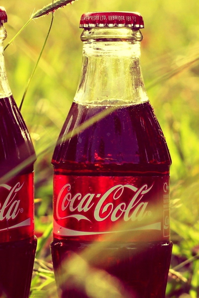 Две бутылки Coca-Cola в траве