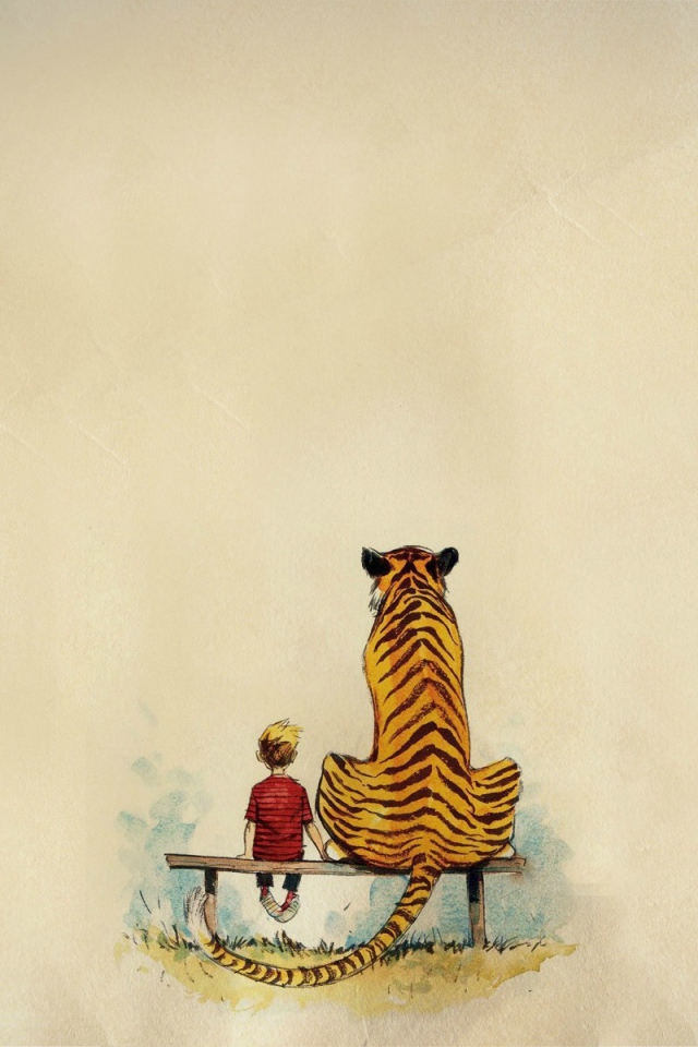 A boy and a tiger from Calvin and Hobbes comic strip