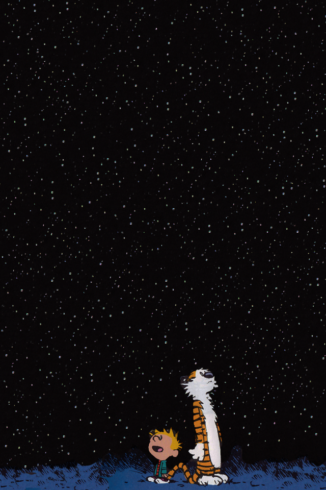 Кельвин и Хоббс на фоне звезд