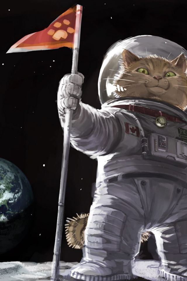Кот космонавт на Луне