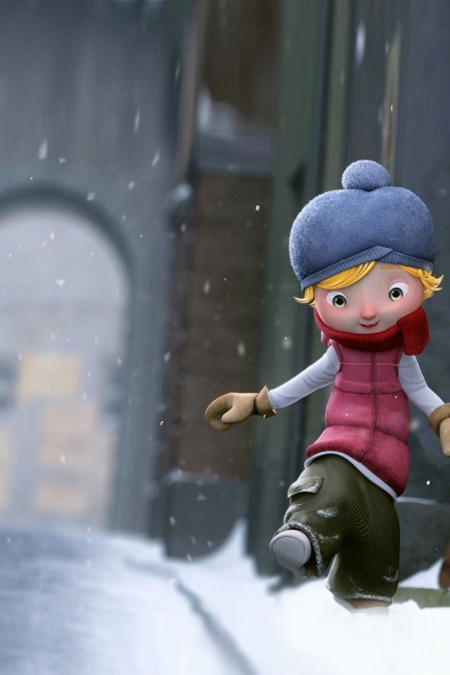 Девочка идет по снегу, мультфильм