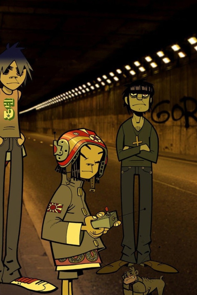 Герои мультфильма Gorillaz в тоннеле