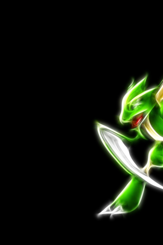 Зеленый покемон Фракталиус на черном фоне