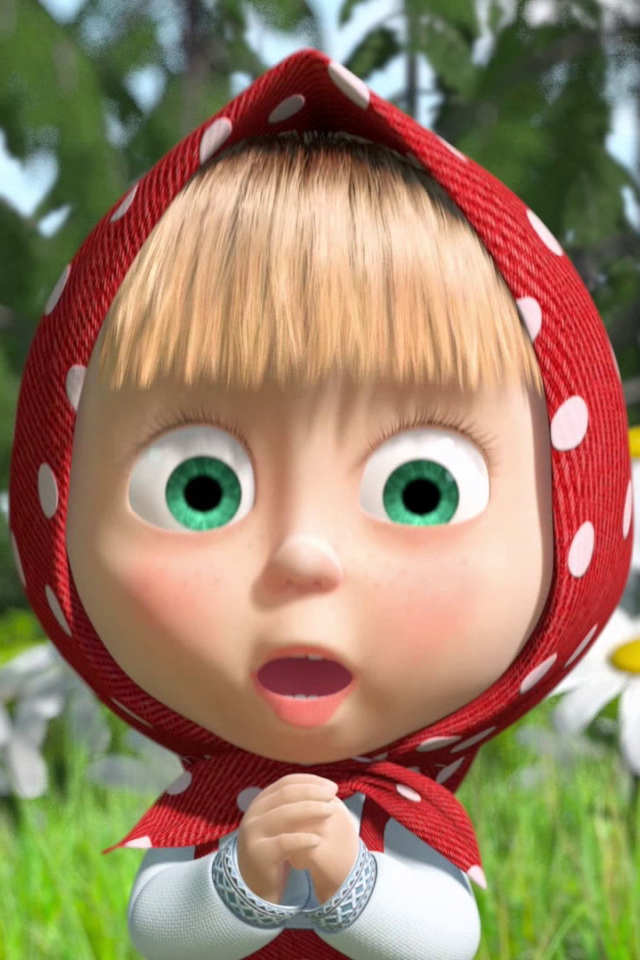 Маша на фоне ромашек, мультфильм Маша и медведь