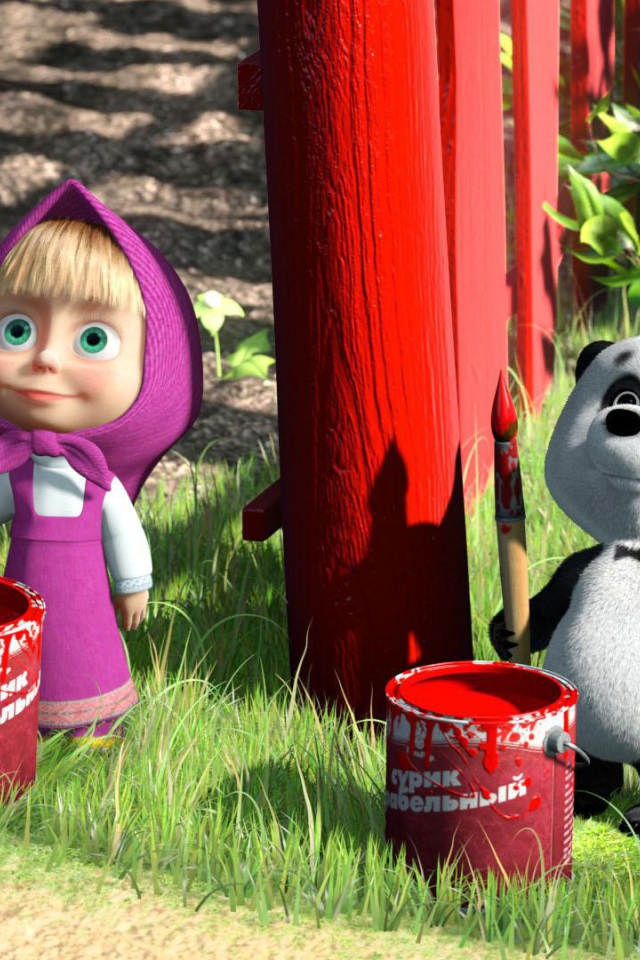 Маша красит забор, мультфильм Маша и медведь
