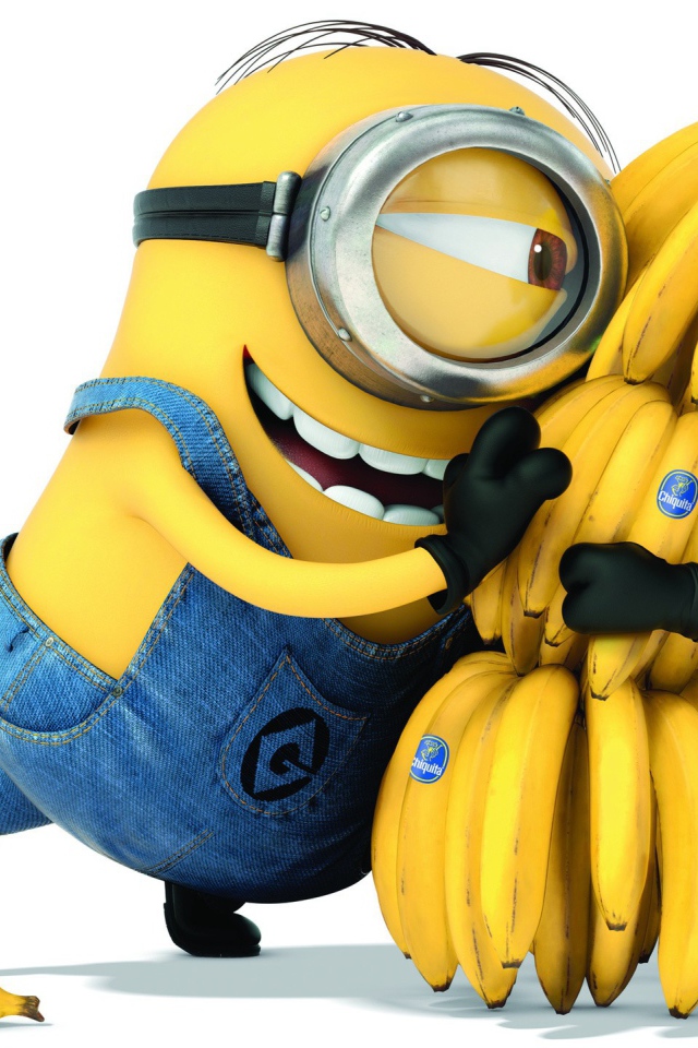 Миньон обнимается с бананами