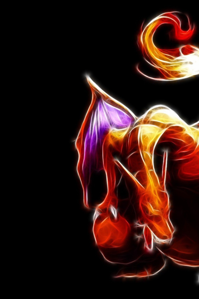 Огненный покемон Шаризард на черном фоне