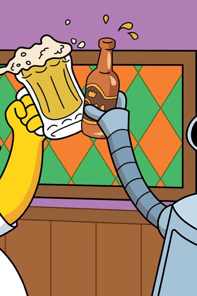 Симпсон и Бендер пьют пиво