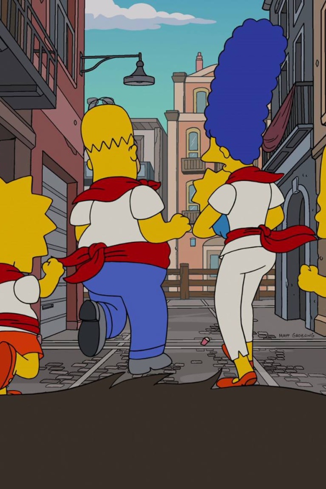 Симпсоны убегают от быка