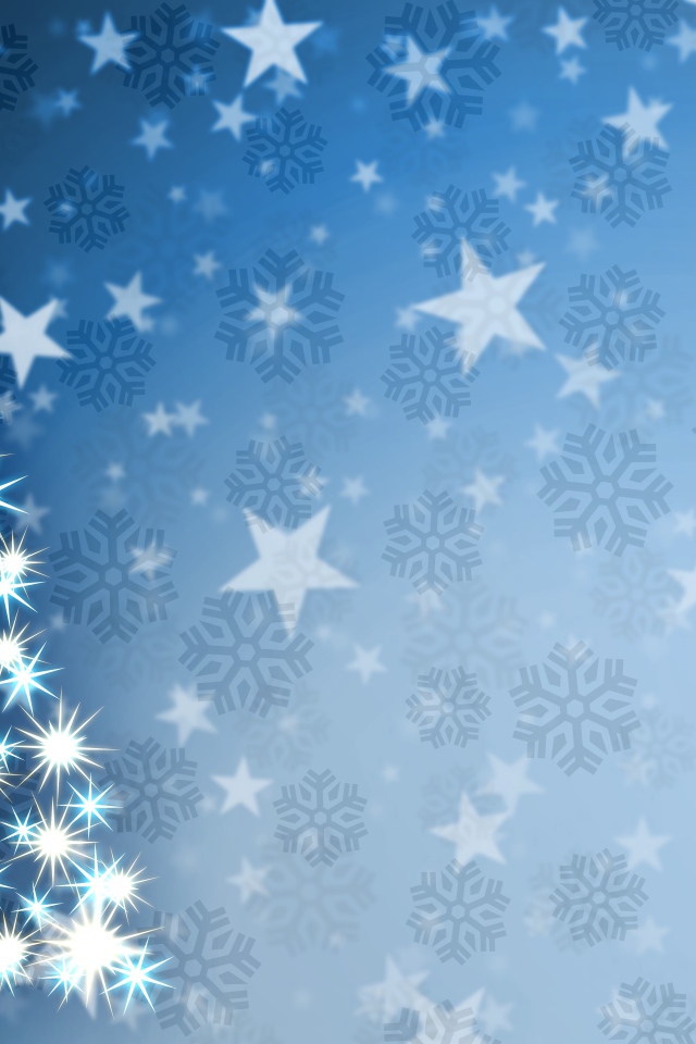 Елка на фоне звезд и снежинок