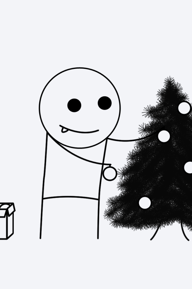 Нарисованный человек украшает елку