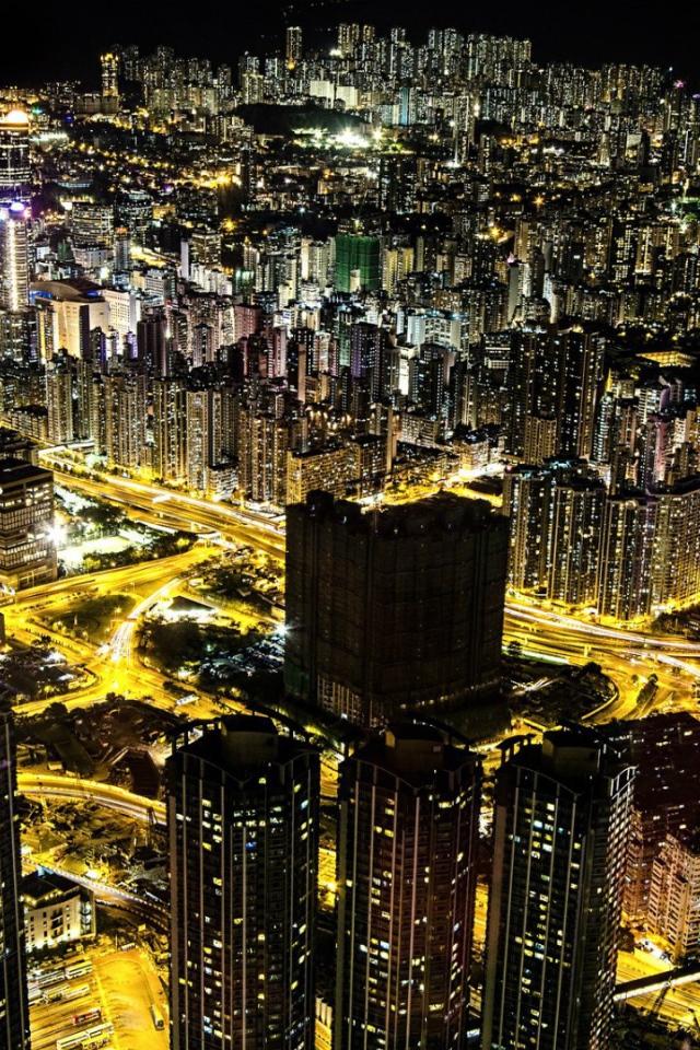 Панорама ночного города Гонконг
