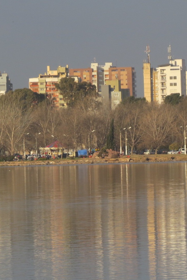 Жилые здания на берегу городского пруда