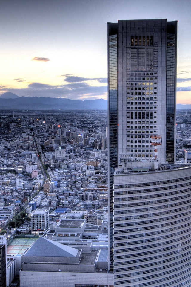 Небоскреб на фоне пригорода, фото HDR