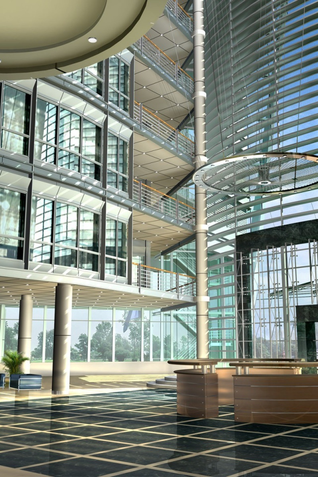 Интерьер холла стеклянного здания