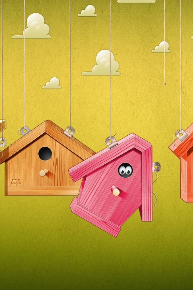 Скворечники на веревках среди облаков