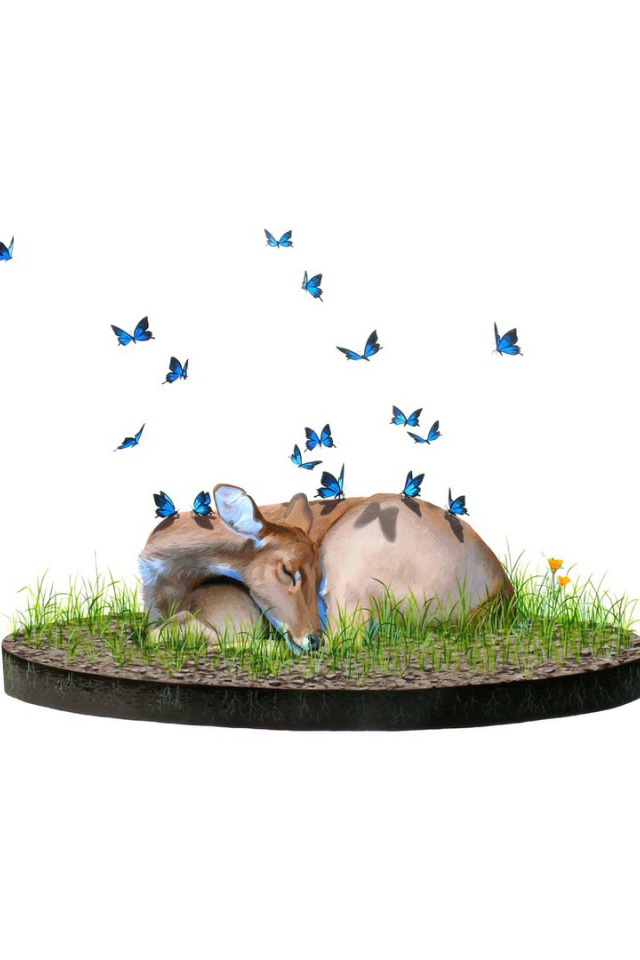 Голубые бабочки на олене