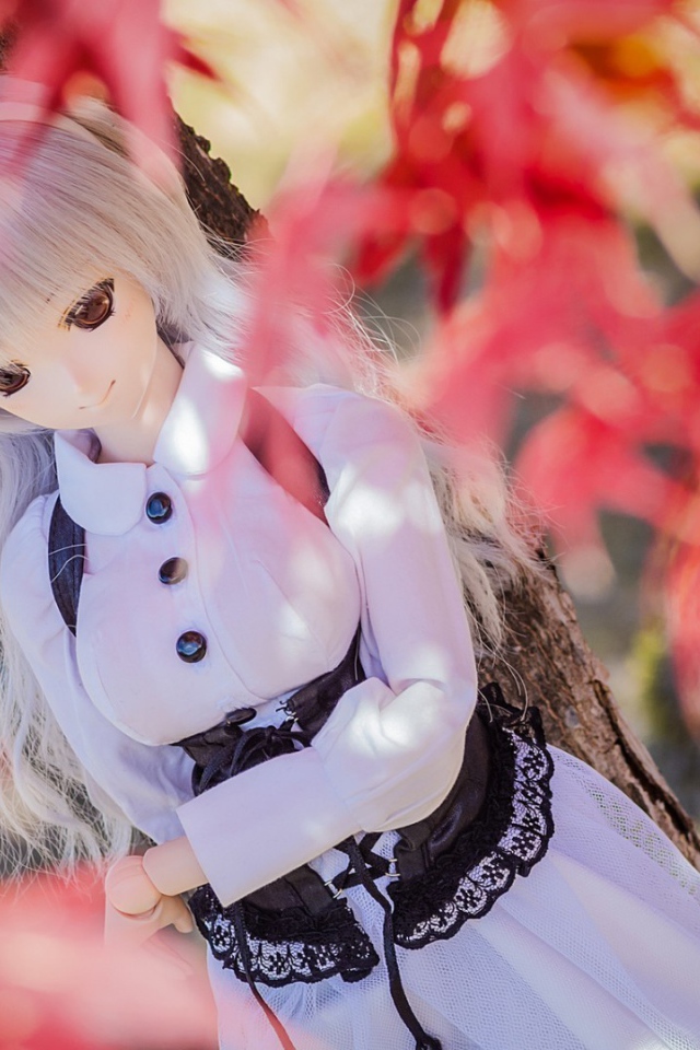 Кукла среди осенней листвы