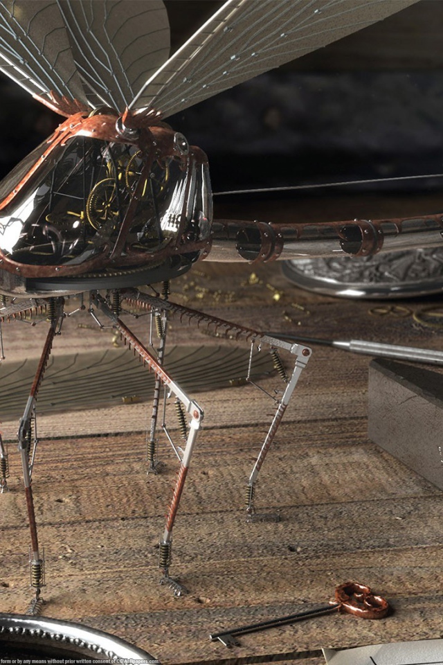 Механическая стрекоза в мастерской