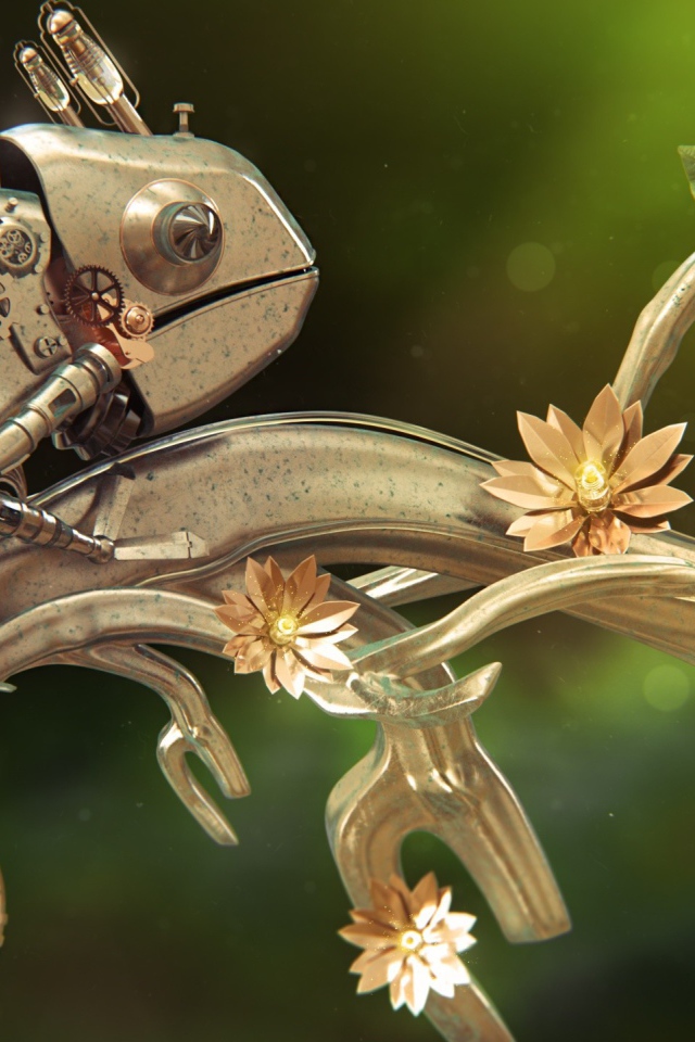 Металлический хамелеон на железной ветке