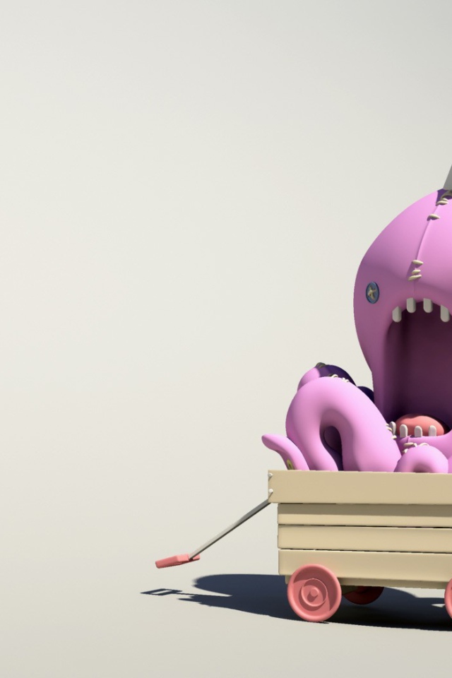 Розовый осьминог на тележке