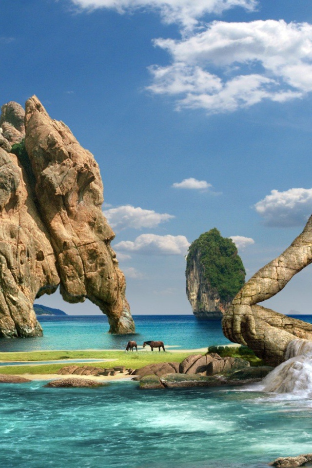 Скульптура под водопадом