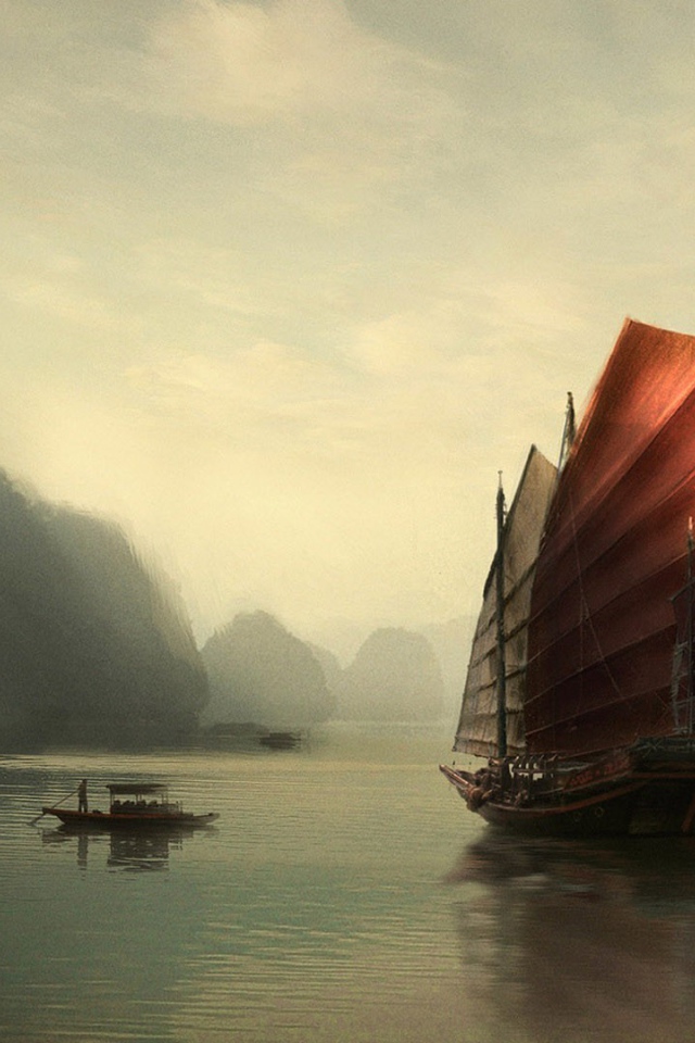 Китайская джонка на озере