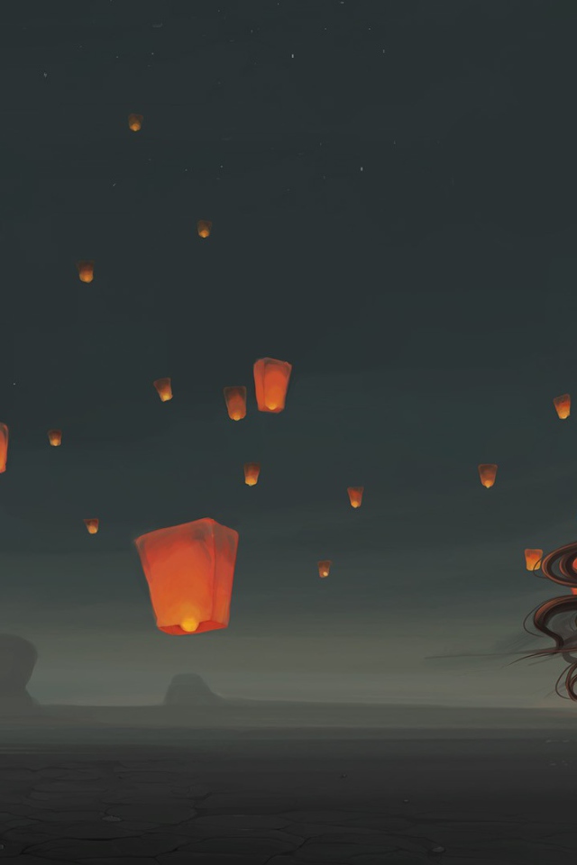 Китайские фонарики за спиной у девушки