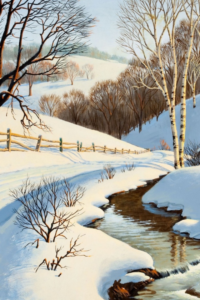 Ручей среди снега, картина