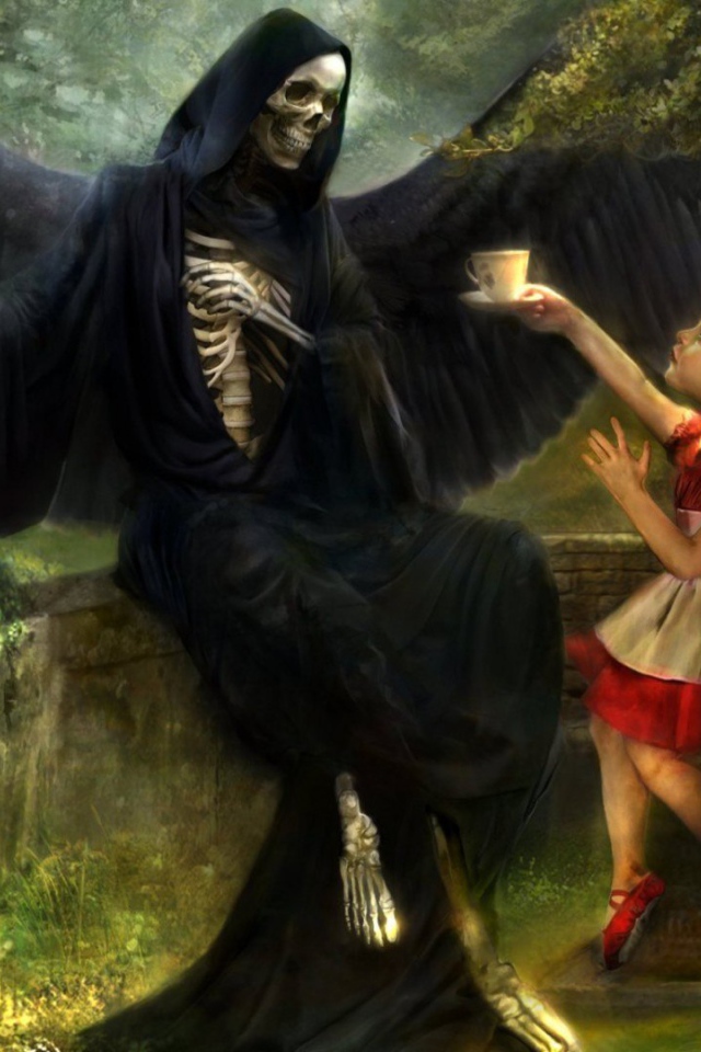 Девочка предлагает Смерти чашку чая 