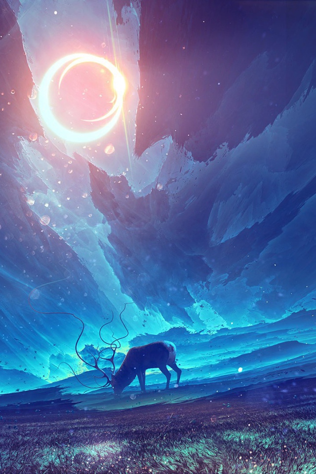 Олень на пастбище под полярным солнцем