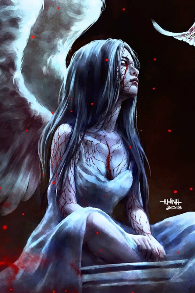 Фентези птица подлетела к девушке, художник NanFe