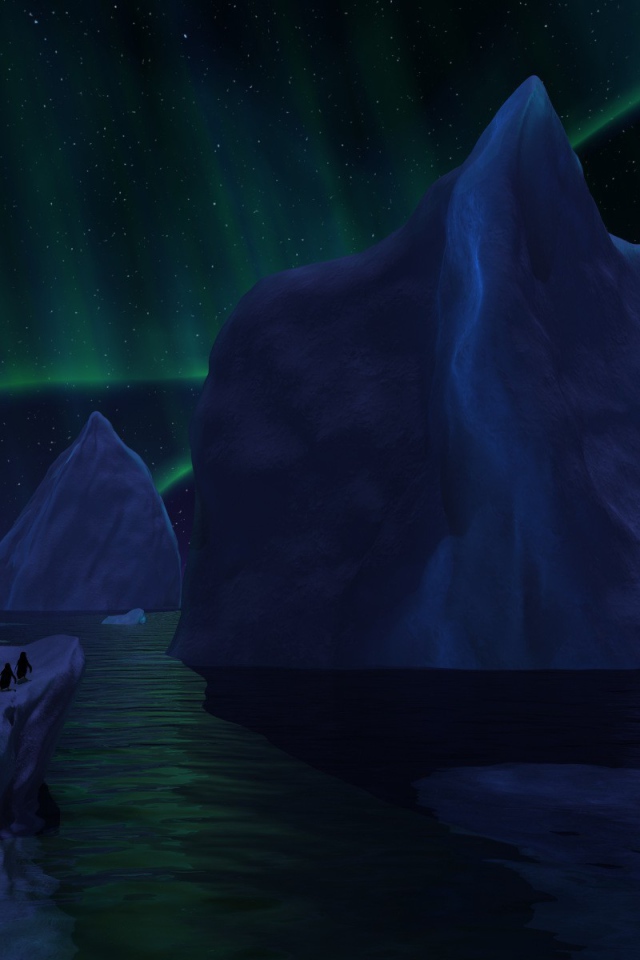 Айсберги под северным сиянием